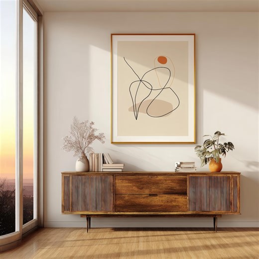 Impresión de arte lineal abstracto minimalista, terracota beige, decoración escandinava (descarga digital) - Etsy España