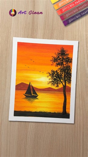 Easy Sunset Boat Painting Scenery #easydrawing #shortsfeed #shorts