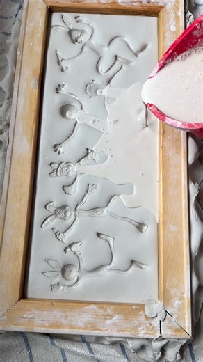 Julie Wright | The Studio Zoom on Instagram: "Drizzling and dripping plaster in the studio today. This is one of the first steps in making a plaster sculpture inspired and made using classic children’s toys. Follow along to see how “The Dance Party” turns out."