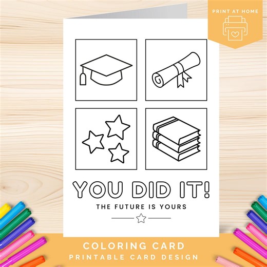 Printable Graduation Card to Color, You Did It Card, Graduation Congratulations Card, College Graduation Card, High School Graduation Card - Etsy