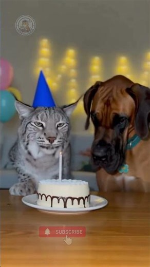 Wait Until You See What This Lynx Does for His Dog BFF's Birthday! 🎁 #wholesome #cute #shorts