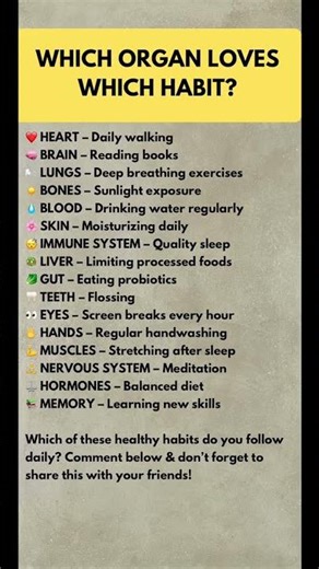Healthy Habits for Every Organ: Daily Routines Your Body Will Thank You For #healthieryou #goodhealh