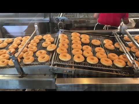 Krispy Kreme Doughnut Machine Factory Store Hot Now Making Original Glazed Doughnuts
