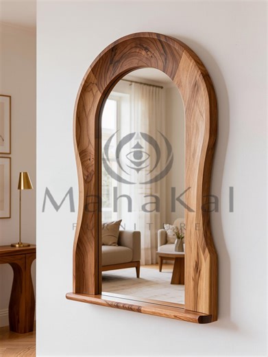 Handcrafted Arched Wood Wall Mirror With Shelf, Rustic Modern Design - Etsy UK