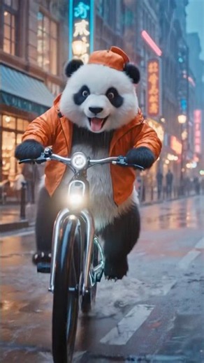 The panda drive bicycle #, funny #add panda#bicycle#examination