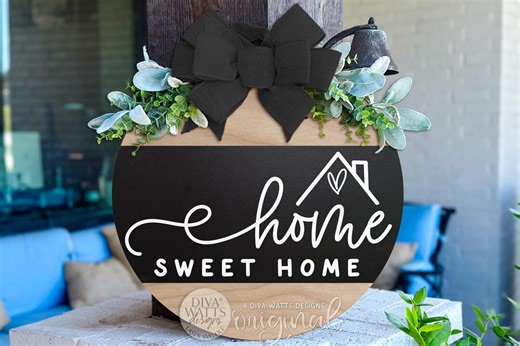 Home Sweet Home Round Door Hanger SVG Laser Cut File Farmhouse Front Door Sign Digital Download for DIY Porch Decor Wood Projects - Etsy UK