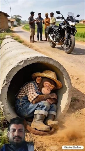 The monkey feeds the hungry man and picks him up from the jungle and brings him to the city #tren...