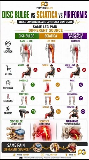 🔥 DISC BULGE ≠ SCIATICA ≠ PIRIFORMIS SYNDROME Yet these conditions are confused every day