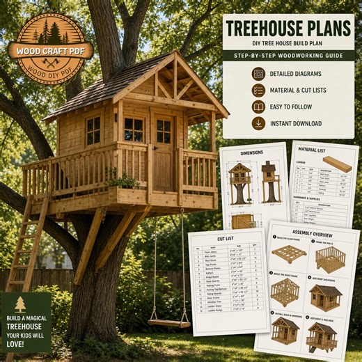 Treehouse Plans PDF – DIY Kids Tree House Build – Backyard Playhouse & Tree Fort Plans – Step-by-step Woodworking Guide – Instant Download - Etsy