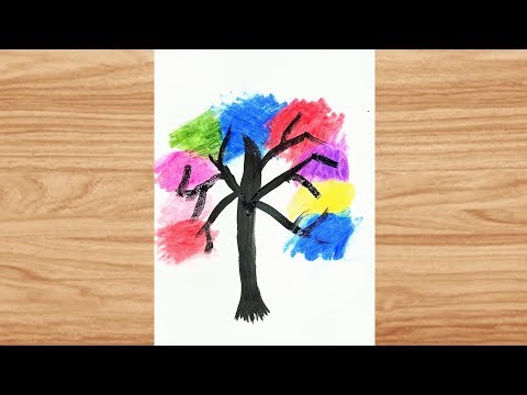 🌈 How to Draw a Tree with Oil Pastels | Easy & Satisfying Art for Everyone#youtube