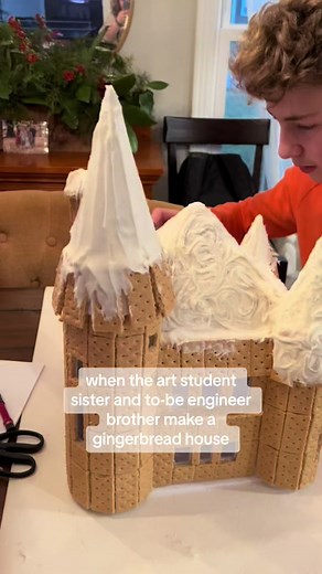 Art Student Sister and Engineer Brother Build Gingerbread Castle