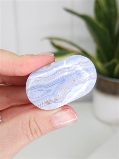 Blue Lace Agate Palmstone, Banded Blue Agate Crystal, Polished Calming Stone - Etsy