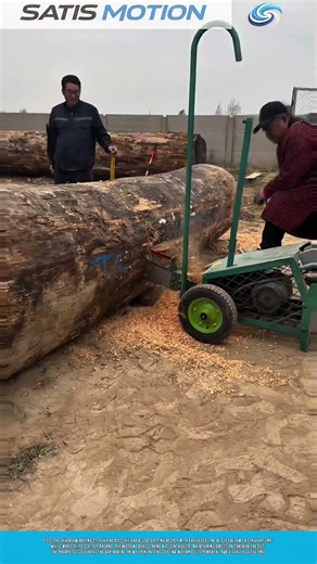 Cutting Large Log With Chainsaw Creating Straight Deep Cutting Motion
