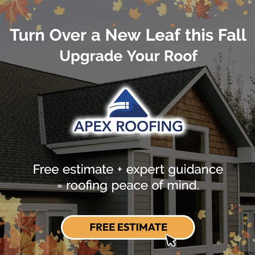 As the leaves turn, it's the perfect time to turn over a new leaf for your home! Upgrade your roof this fall with Apex Roofing. Get a free estimate and expert guidance for total roofing peace of mind. Contact us today for your free estimate today! | Apex Roofing