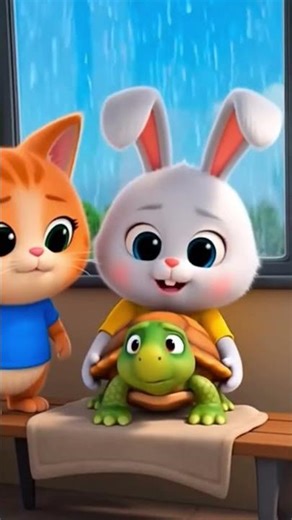 Bunny and Cat Help a Turtle in the Rain | Kindness Story for Kids | kid love rain
