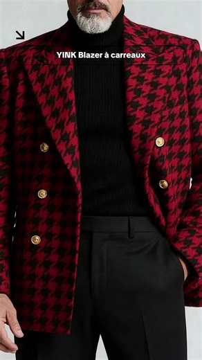 YINK Blazer Double-Breasted pour Hommes et Houndstooth, Vêtements d'extérieur Élégants et Modernes, Idéal pour Noël et Toutes Occasions #christmasoutfits #luxuryfashion #soldesblackfriday #zaraoutfits #mumoutfit #vintageclothing #suitstyle #winterclothing #mensfashiontips #mensfashionwear