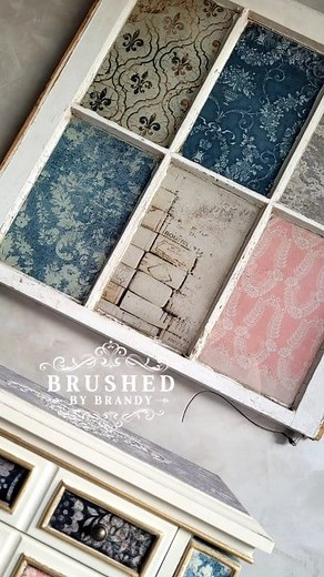 Did you know you can also Decoupage on glass? For this piece I created matching wall art from an old vintage window, but this would be a great way to obscure glass on a China hutch or other glass cabinet. This Decoupage gel dries clear and I can remove later if I ever decide to change the look! Find redesign with prima papers and Decoupage gel here: https://retail.redesignwithprima.com?aff=63 #paintedfurniture #diy #Decoupage | Brushed by Brandy