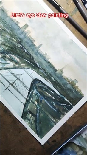 Aerial view painting with river in background #viral #art #painting