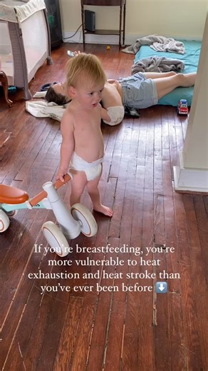 If you’re breastfeeding, you’re more vulnerable to heat exhaustion and heat stroke than you’ve ever been before. Why? 1. Breastfeeding is intensely dehydrating. Not only are you literally losing fluids, often up to 4oz or more at a time, but your body is burning 500-700 more calories a day. This is PER baby, so multiples moms, like me, are burning much more. 2. Low estrogen (which dips during BFing) affects the way the body regulates temperature, making us more likely to feel the heat. 3. Proges