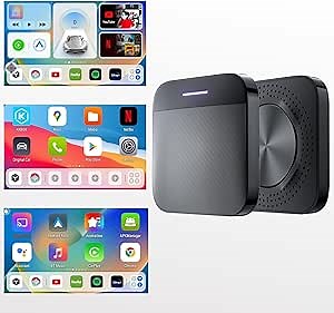 Wireless Android Auto CarPlay Adapter Multimedia Video AI Box Built-in YouTube Netflix Google Play GPS Support HDMI Download Apps 4+64GB with SIM TF Card Port for OEM Factory Wired CarPlay
