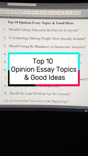 Professional Essay Writing on Instagram: "Top 10 Opinion Essay Topics & Good Ideas. Find engaging opinion essay ideas — from education and technology to climate change and censorship. 💡 1. Should College Education Be Free for Everyone? 2. Is Technology Making People More Socially Isolated? 3. Should Voting Be Mandatory in Democratic Societies? 4. Is Climate Change the Greatest Threat to Humanity? 5. Should Animal Testing Be Banned in All Countries? 6. Is Social Media Doing More Harm Than Good? 