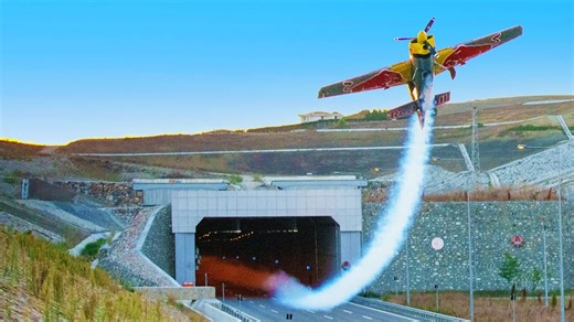 Plane flying through tunnels for the first time ever.