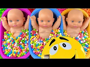 Full of 3 Rainbow BathTubs Candy with M&M's & Magic Slime Cutting Video