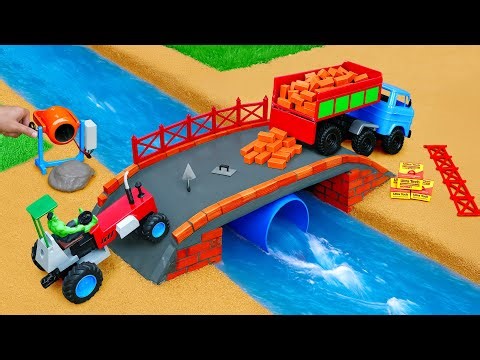 DIY Mini Truck Builds Brick & Metal Railing Bridge | Fun Construction Science Project