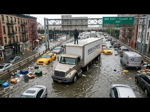 New York, USA in Flood Chaos! Severe Flash Floods Turn Streets Into Rivers, Trap Vehicles in Queens