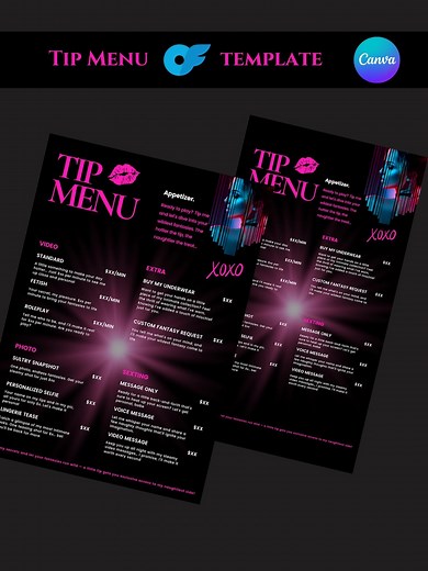 Customizable Onlyfans Pink Tip Menu Template: Canva Editable (digital Download) - Etsy