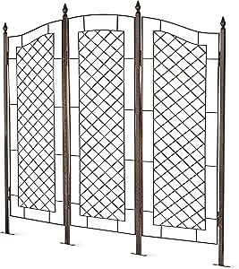 H Potter Large Garden Trellis for Climbing Plants Wrought Iron Metal 3 Panel Ivy Garden Privacy Screen Patio Deck GAR573L