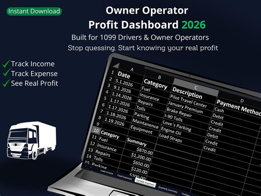 Owner Operator Profit Spreadsheet | Trucking Income, Expense Tracker | RPM Calculator | Excel & Google Sheets Template - Etsy
