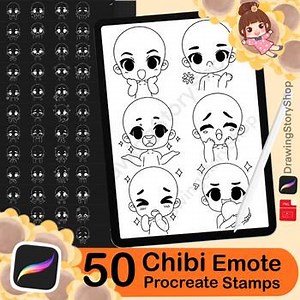 50 Chibi Emote Stamps for Procreate, Chibi character brush, Procreate, Anime