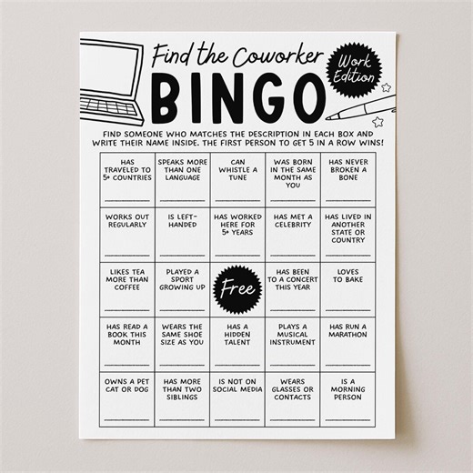 Coworker Bingo Office Game, Meeting Bingo Team Building Games Printable, Office Party Games, Icebreaker Bingo, Digital Download - Etsy