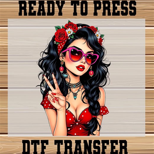 Retro Pin-up Girl Peace Sign Ready to Press Free Voman DTF Transfer - Etsy