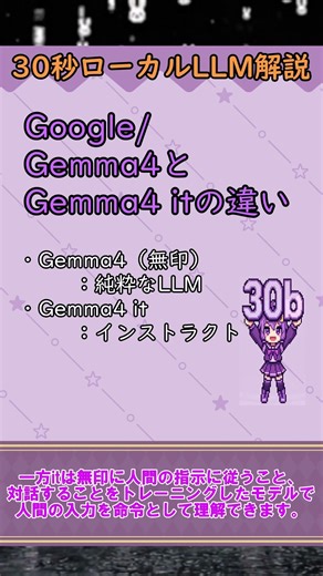 【30秒ローカルLLM解説】無印LLMとインストラクトLLMの違い #llm #ai #解説 #gemma4