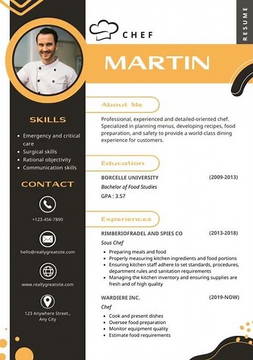 White Yellow Simple Professional Chef CV Resume - Modern Design