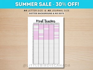 Meal Tracker - PRINTABLE Journal Page - Planner Page - Food Journal - Food Log - Food Tracker - Food Diary - Meal Planner - Diet Tracker - Etsy
