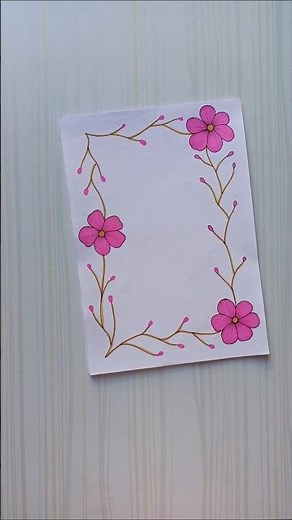 Pink Blossom Border Design | Handmade Floral Frame/Border design/Project/Priyanka Gunwal #shorts