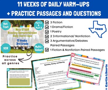 3rd Gr.-Reading Comprehension- 11 Warm-Ups   Practice -STAAR New Question Types