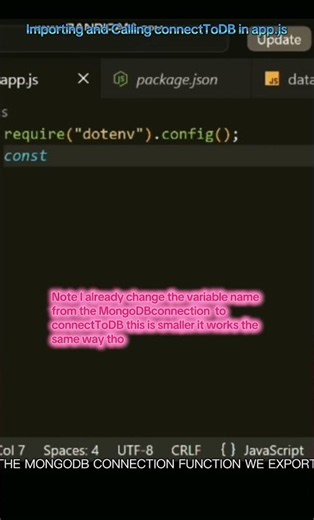 Import connectToDb into app.js