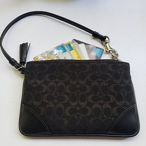 COACH Shimmer Signature "C" Logo Wristlet Black New