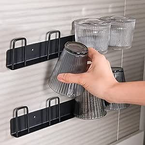 Mug Holder (2pcs) - Wall-Mounted Storage Hooks, Metal, 4 Cup Holders, Max 10kg Load, for Kitchen, Living Room, Office