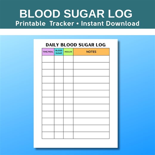 Blood Sugar Log Printable, Glucose Tracker PDF, Diabetes Log Book, Blood Sugar Record Sheet, Insulin Tracker - Etsy