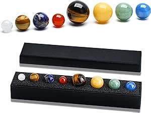 Natural Gemstones Solar System Model Multicolor Space Decor 8 Planets Model Kit Chakra Reiki Healing Crystal Ball Set Gift for Boys Girls Men Women Kids