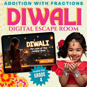 Diwali Deepavali Festival of Lights Math Adding Fractions Grade 4 Escape Room