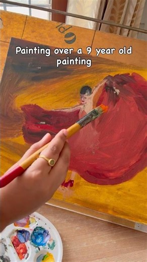 Painting over my 9-year-old painting. Canvas board painting #shorts #acrylicpainting