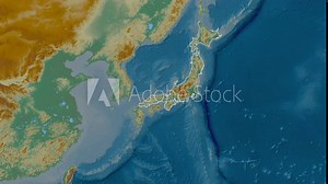 Gifu, prefecture of Japan, with its capital, localized, outlined and zoomed with informative overlays on a relief map in the Stereographic projection. Animation 3D