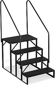 RV Steps with 2 Handrail, 4 Steps Ladder Hot Tub Steps, Anti-Slip RV Stairs, Portable Stairs Steps for 5th Wheel RV, Heavy Duty Steel Mobile Home Stairs for Outdoor RV Step, RV Camper Trailer