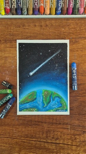 Easy Earth Drawing with Oil Pastels 🌍 | Space Scenery Drawing Tutorial #earth #oilpastel #shorts